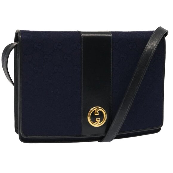 GUCCI GG Canvas Shoulder Bag Navy Black Auth yk11772 - Picture 1 of 15